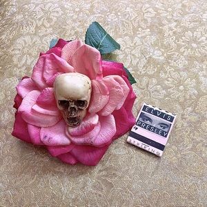 Misfortune Galore Pink Hair Flower With Skull Rockabilly Pinup Psychobilly